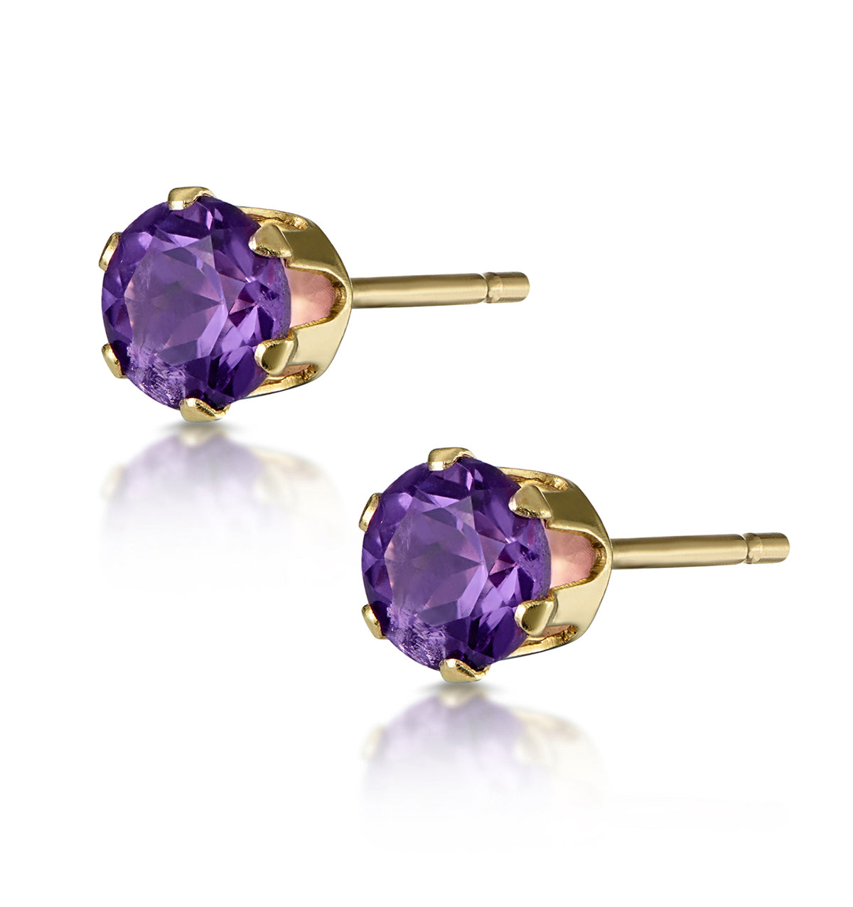 Amethyst 4mm 9K Yellow Gold Stud Earrings